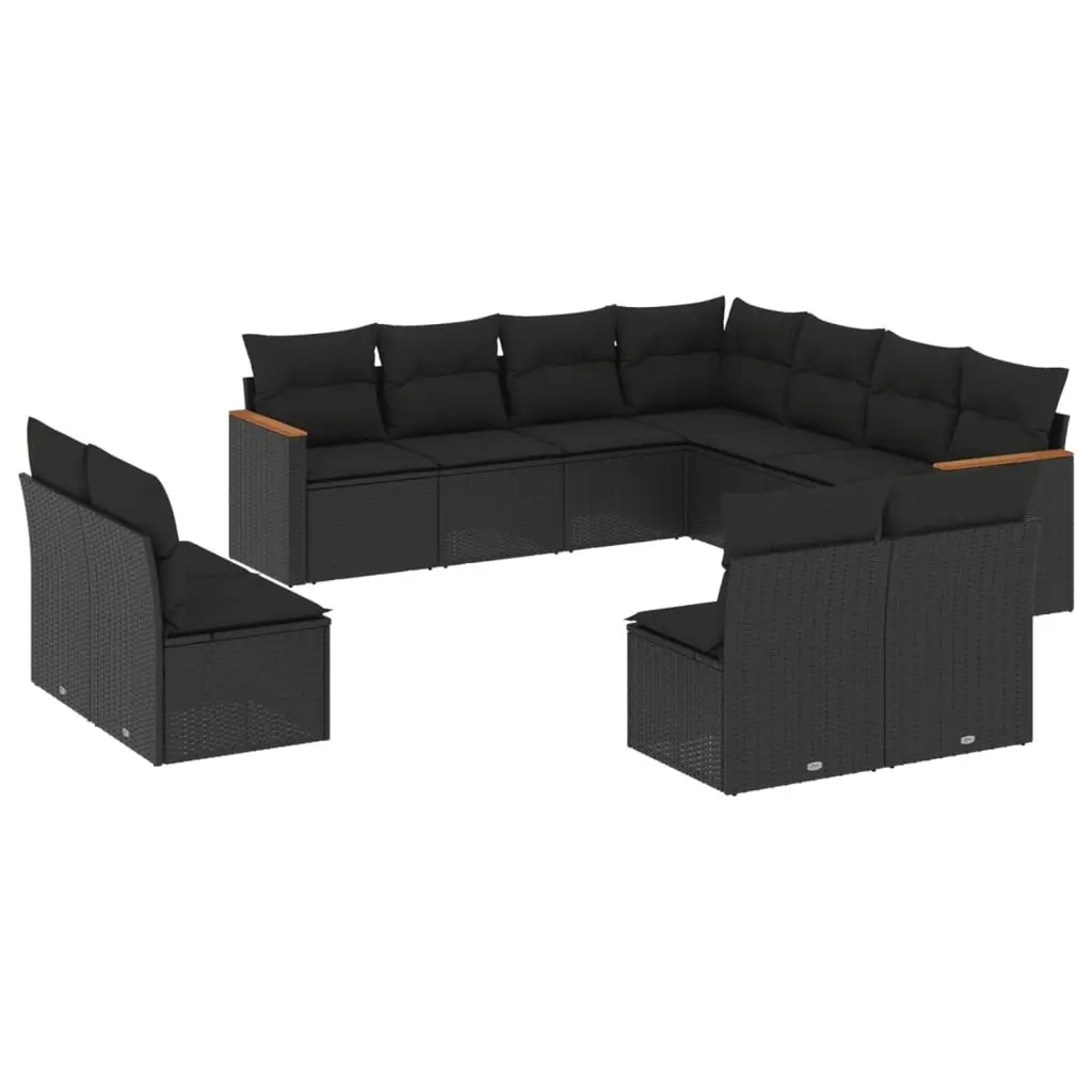 11 Piece Garden Sofa Set with Cushions Black Poly Rattan 3226083