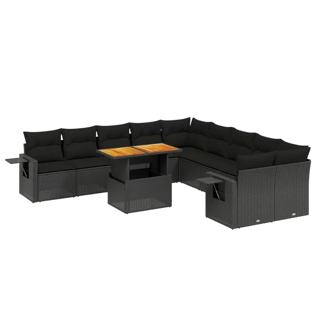 11 Piece Garden Sofa Set with Cushions Black Poly Rattan 3271944