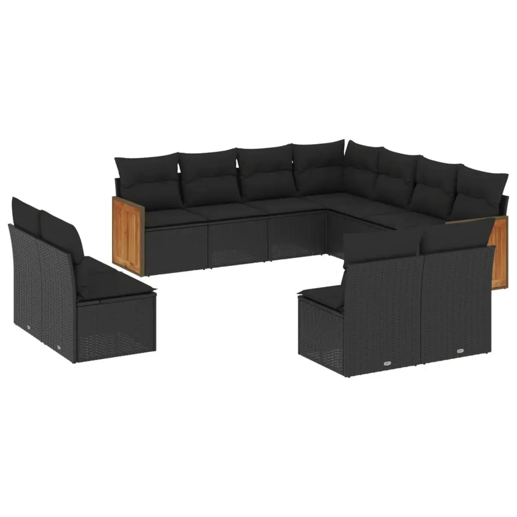 11 Piece Garden Sofa Set with Cushions Black Poly Rattan 3227763