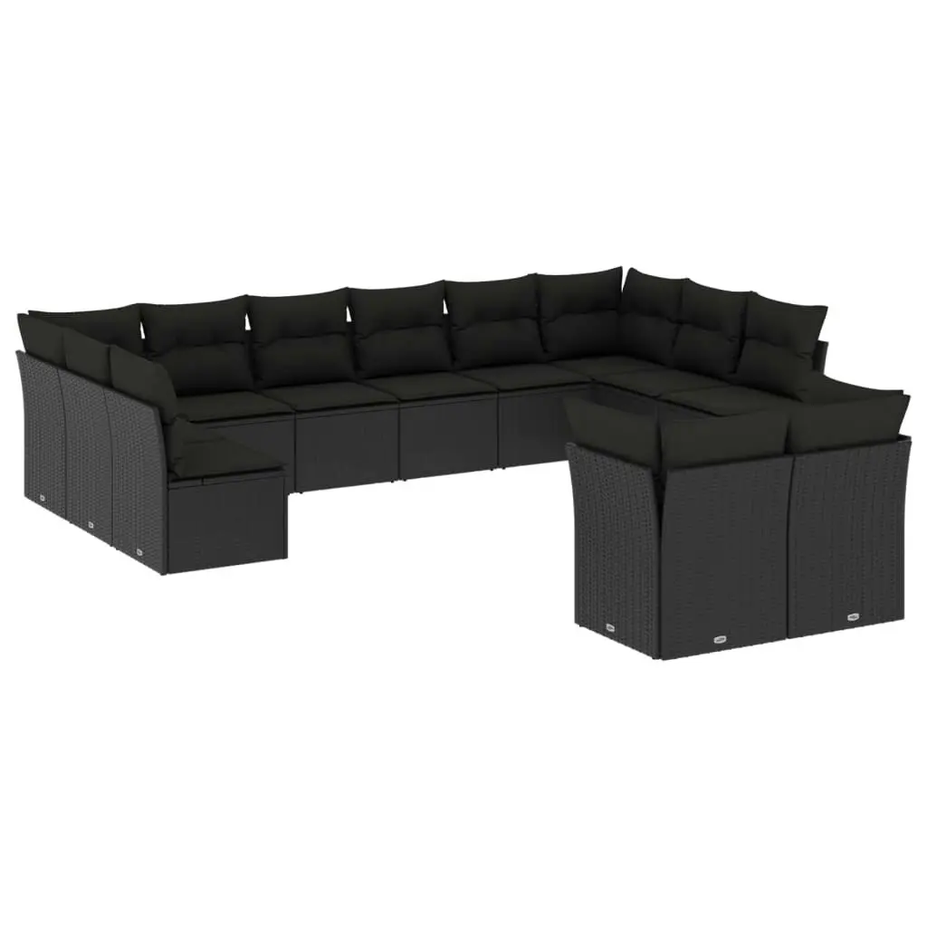 12 Piece Garden Sofa Set with Cushions Black Poly Rattan 3250264