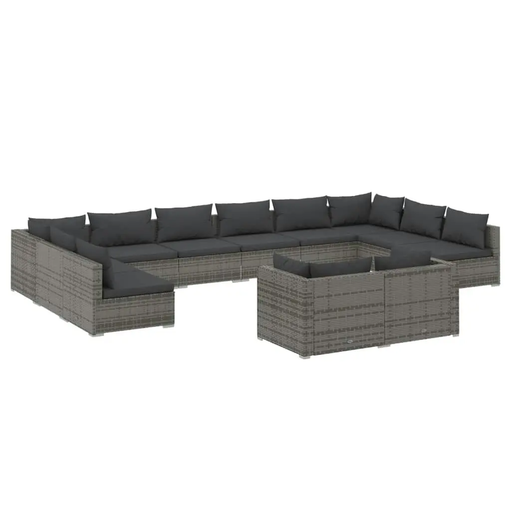 12 Piece Garden Lounge Set with Cushions Grey Poly Rattan 3102093