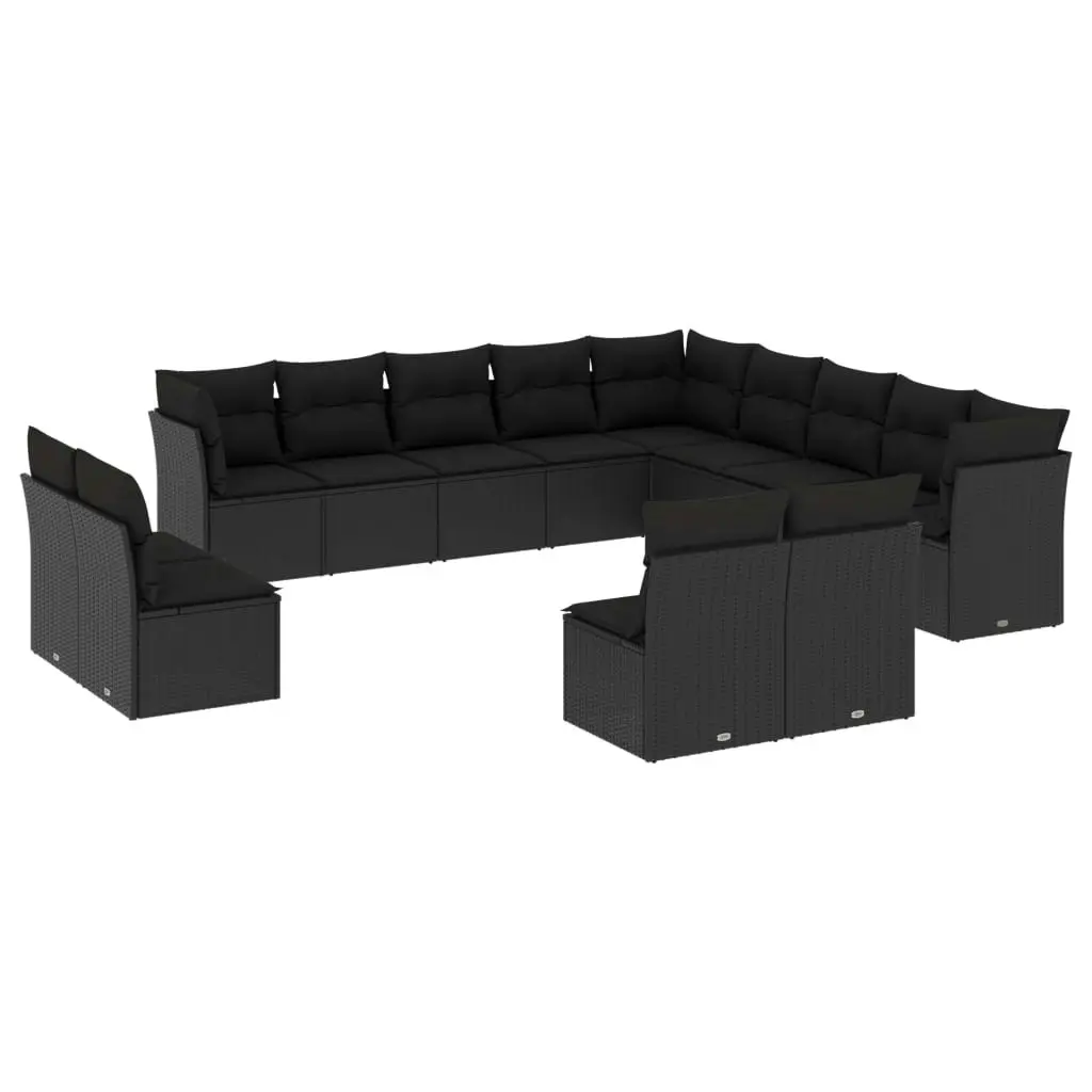 13 Piece Garden Sofa Set with Cushions Black Poly Rattan 3250324