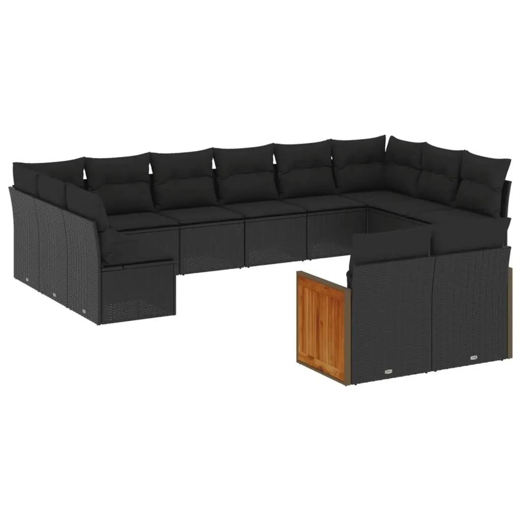 12 Piece Garden Sofa Set with Cushions Black Poly Rattan 3228120