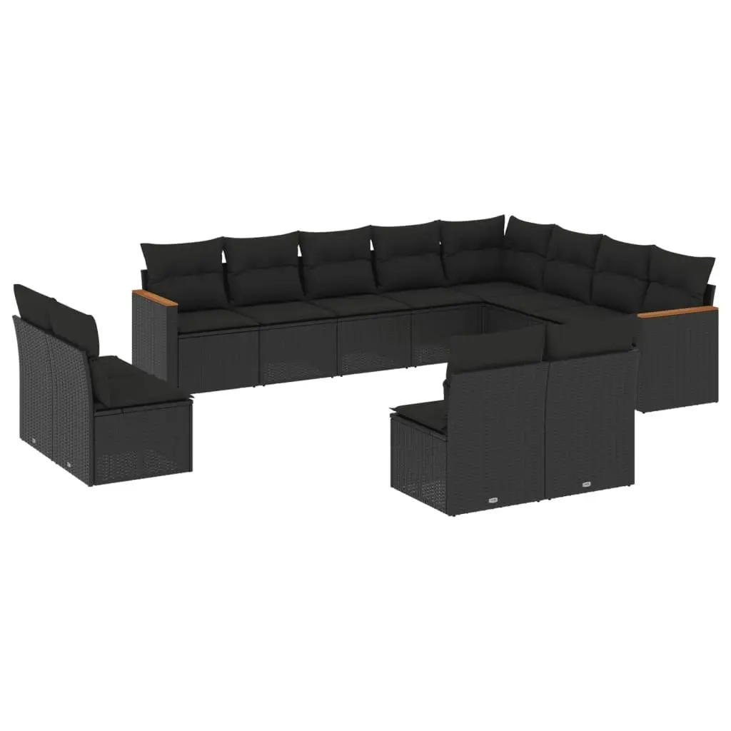 12 Piece Garden Sofa Set with Cushions Black Poly Rattan 3226468