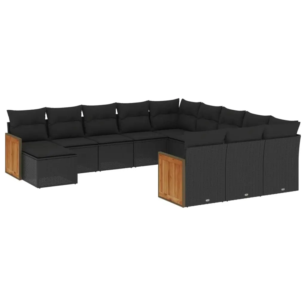 12 Piece Garden Sofa Set with Cushions Black Poly Rattan 3228260