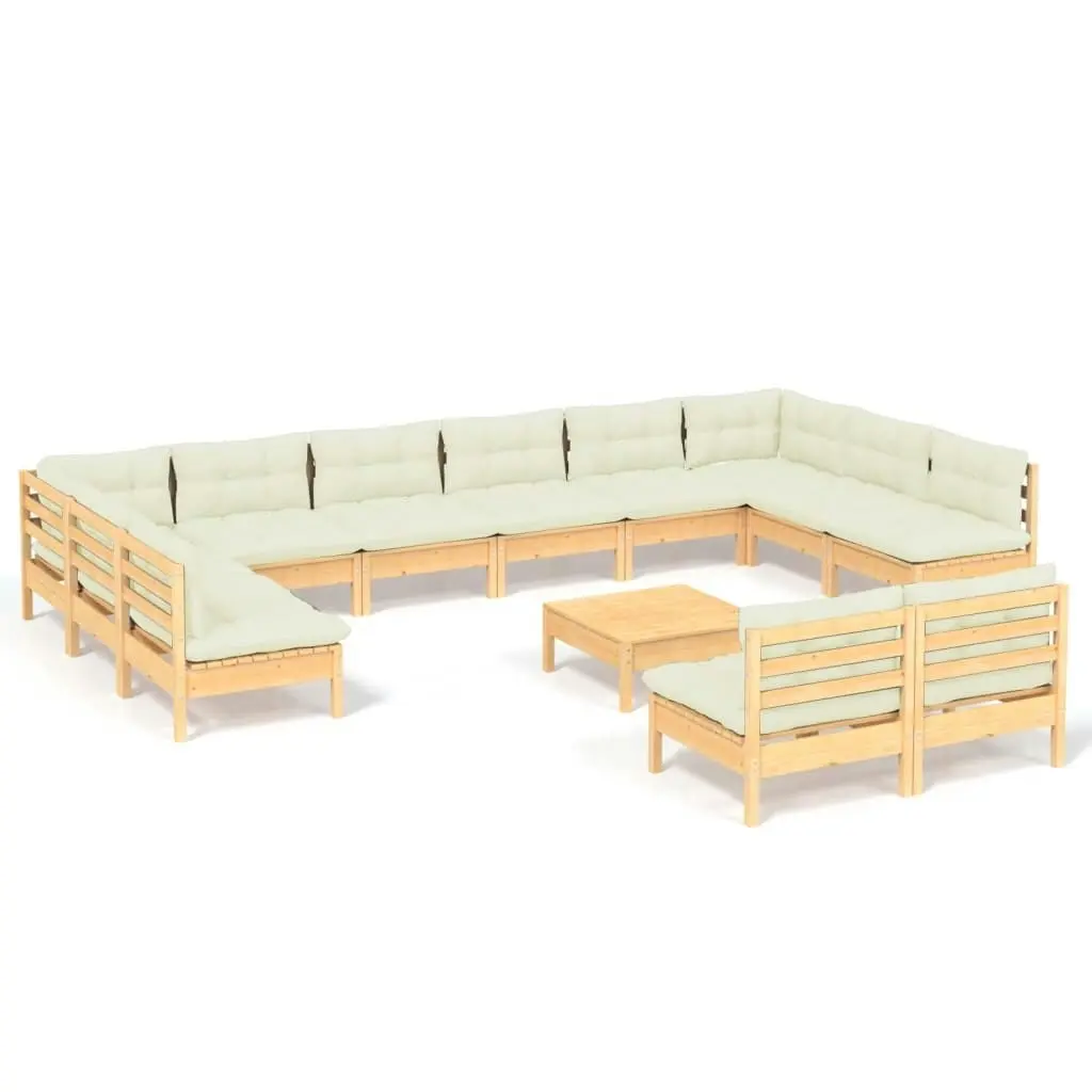 13 Piece Garden Lounge Set with Cream Cushions Solid Pinewood 3097229