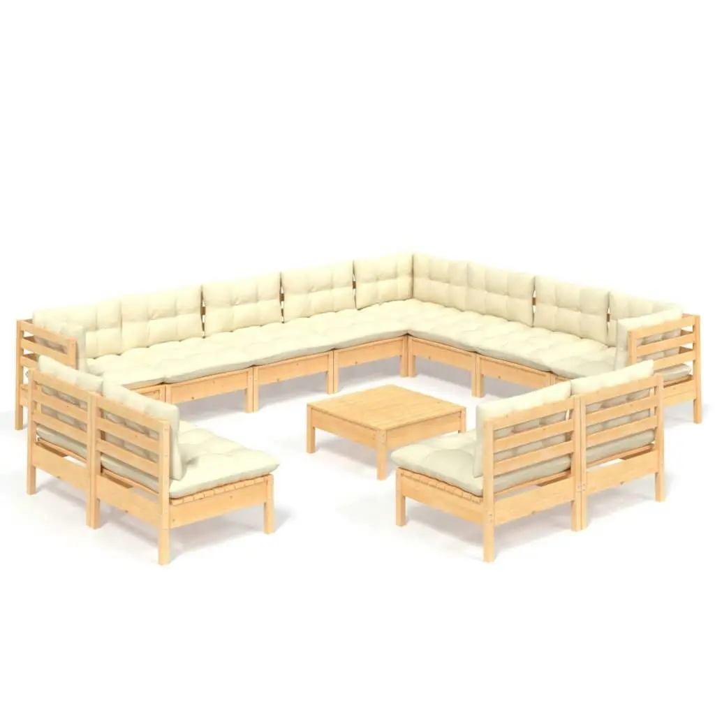 13 Piece Garden Lounge Set with Cream Cushions Solid Pinewood 3096881