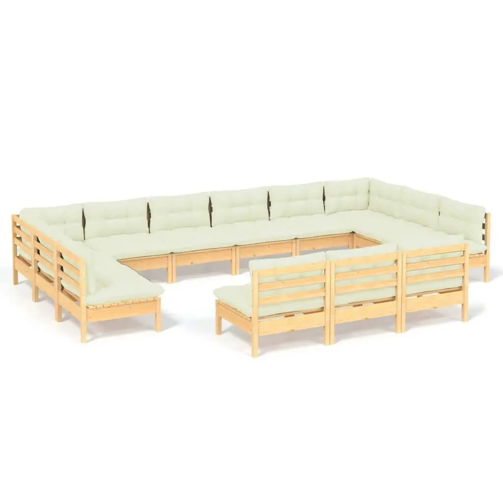 13 Piece Garden Lounge Set with Cream Cushions Solid Pinewood 3097235