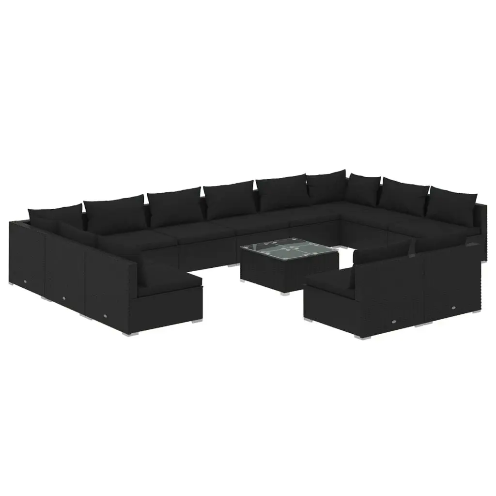 13 Piece Garden Lounge Set with Cushions Black Poly Rattan 3102144