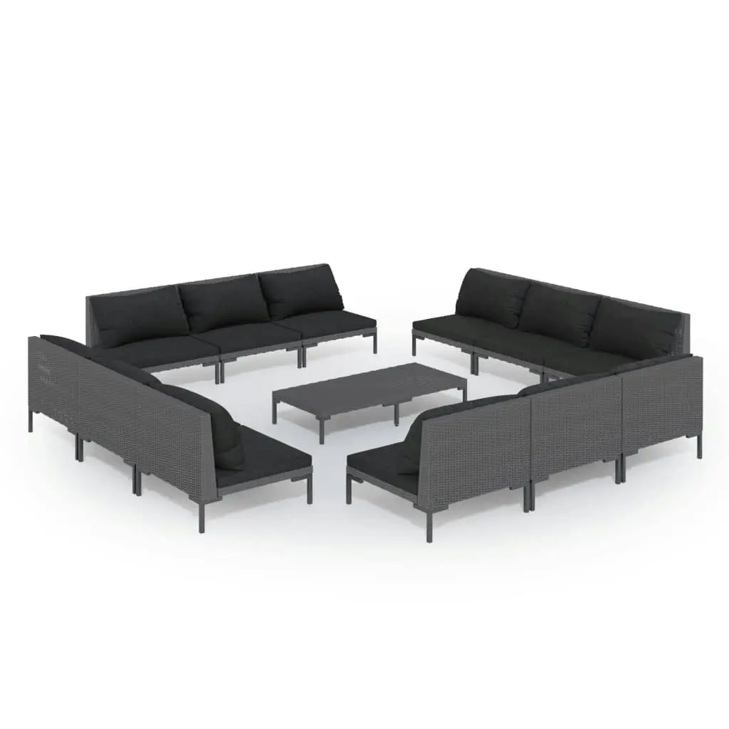 13 Piece Garden Lounge Set with Cushions Poly Rattan Dark Grey 3099807