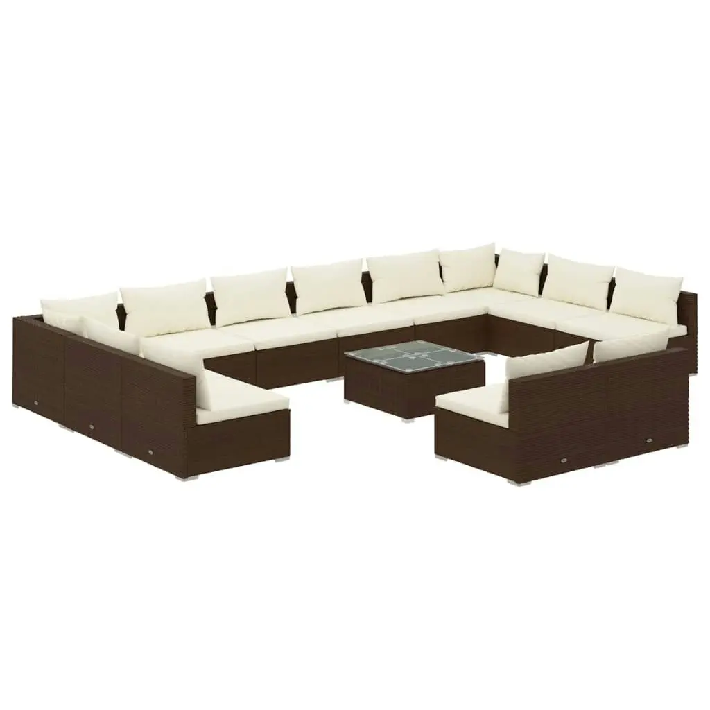 13 Piece Garden Lounge Set with Cushions Brown Poly Rattan 3102146