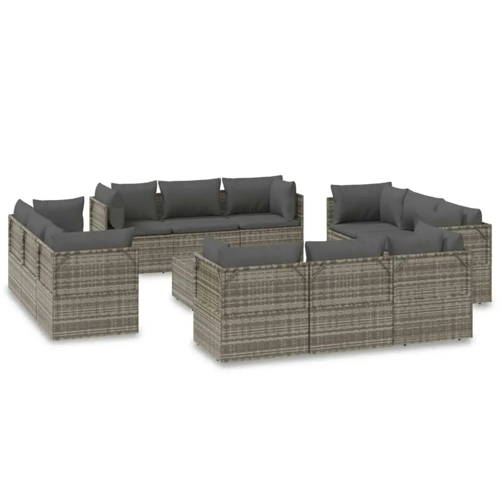 13 Piece Garden Lounge Set with Cushions Grey Poly Rattan 3157510