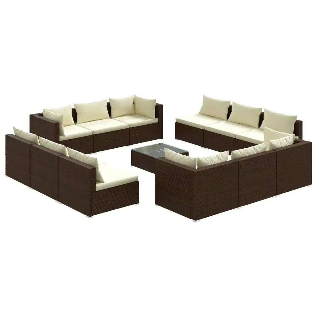 13 Piece Garden Lounge Set with Cushions Poly Rattan Brown 3101594