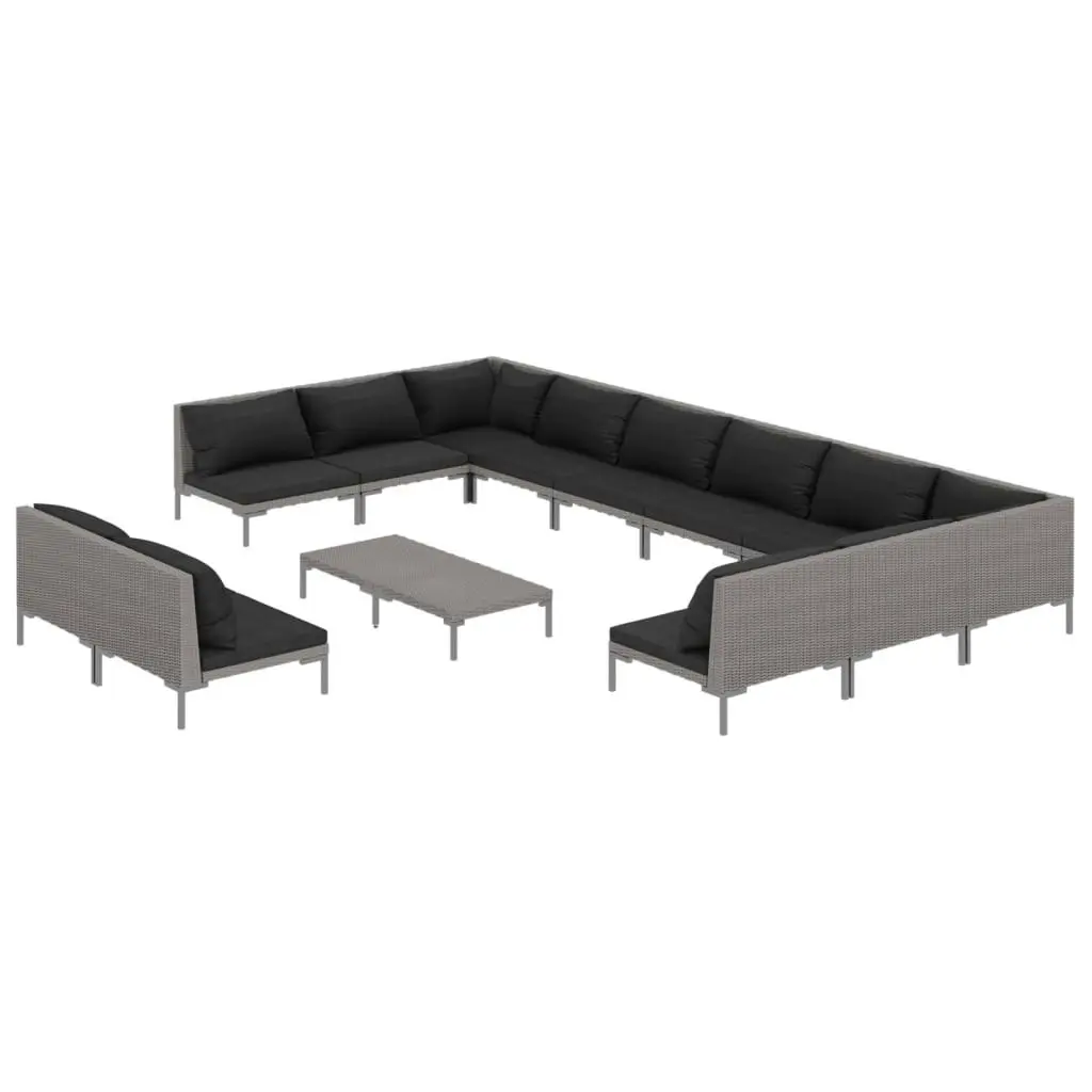 13 Piece Garden Lounge Set with Cushions Poly Rattan Dark Grey 3099939