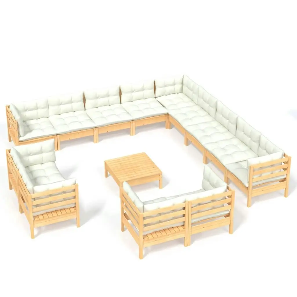 14 Piece Garden Lounge Set with Cream Cushions Solid Pinewood 3096965