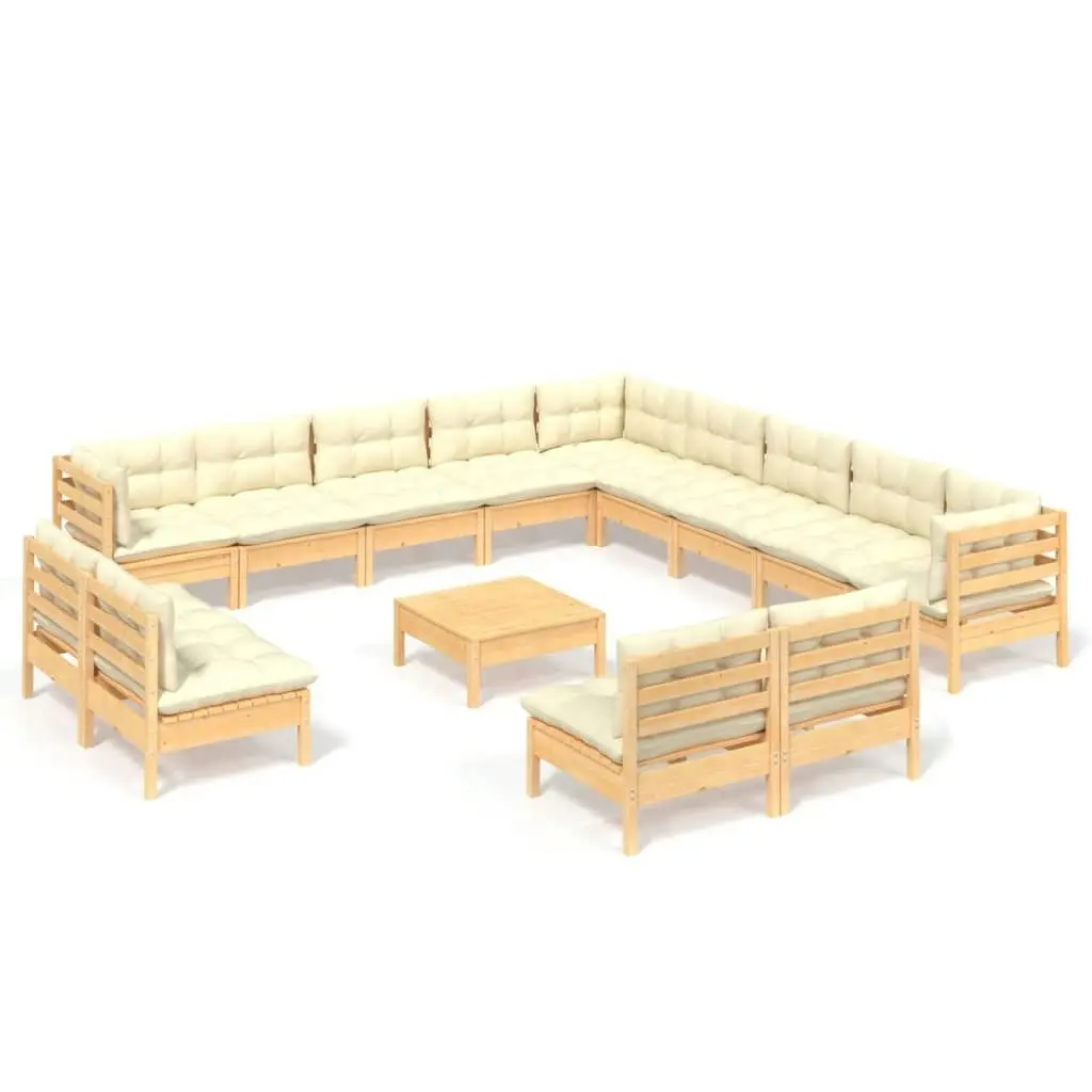 14 Piece Garden Lounge Set with Cream Cushions Solid Pinewood 3096893