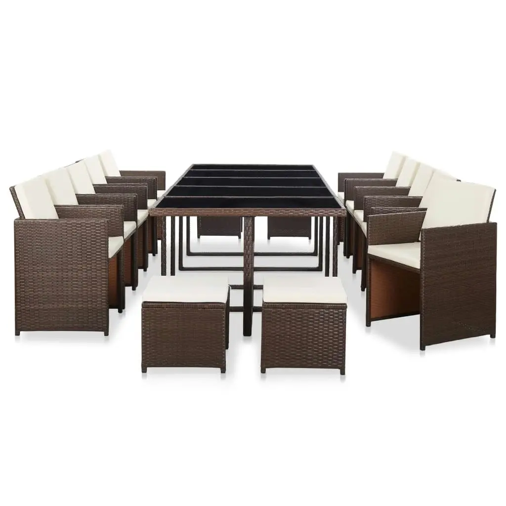 15 Piece Outdoor Dining Set with Cushions Poly Rattan Brown 46421