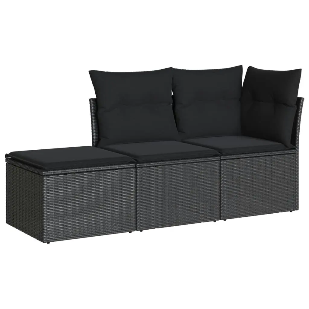 3 Piece Garden Sofa Set with Cushions Black Poly Rattan 3217465