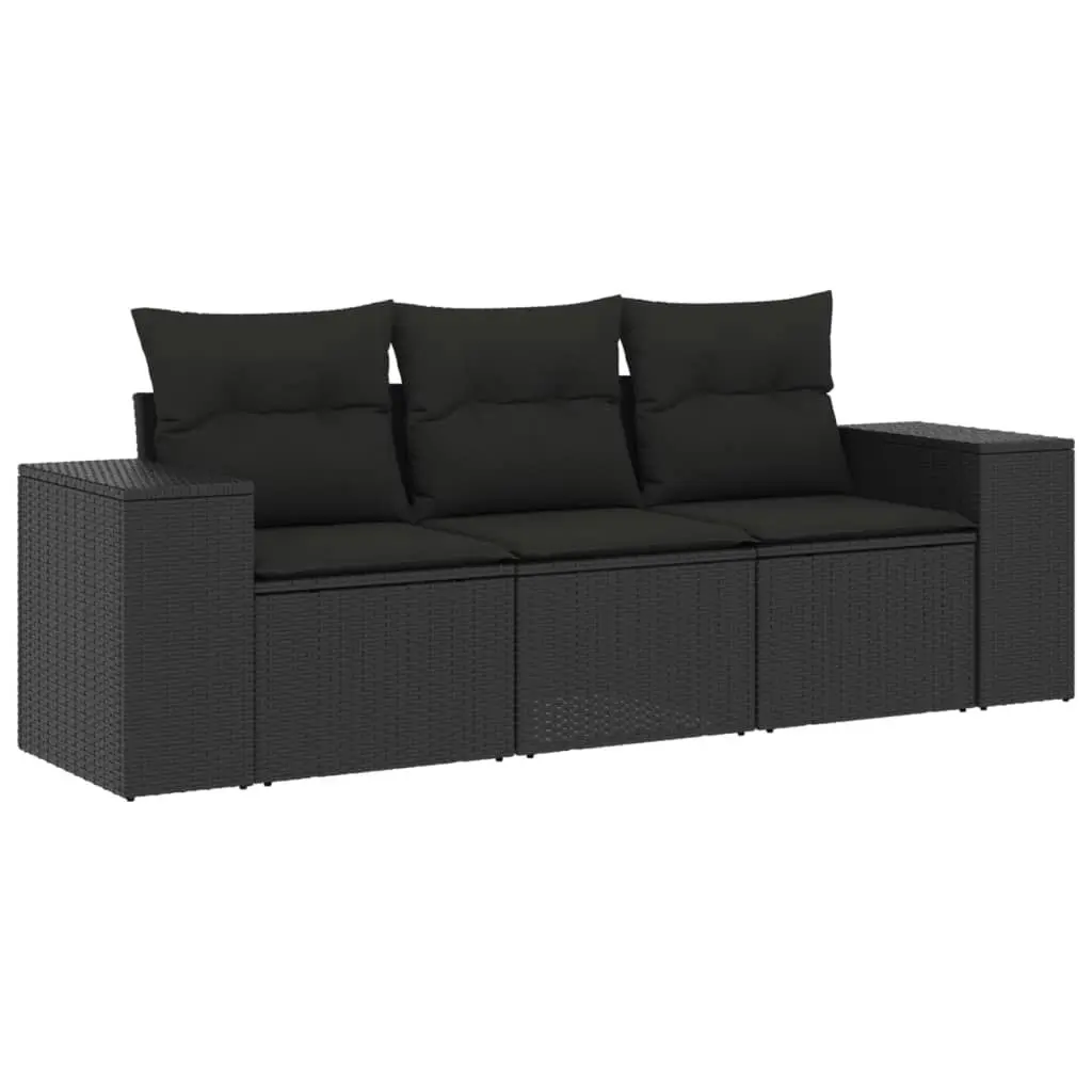 3 Piece Garden Sofa Set with Cushions Black Poly Rattan 3254592