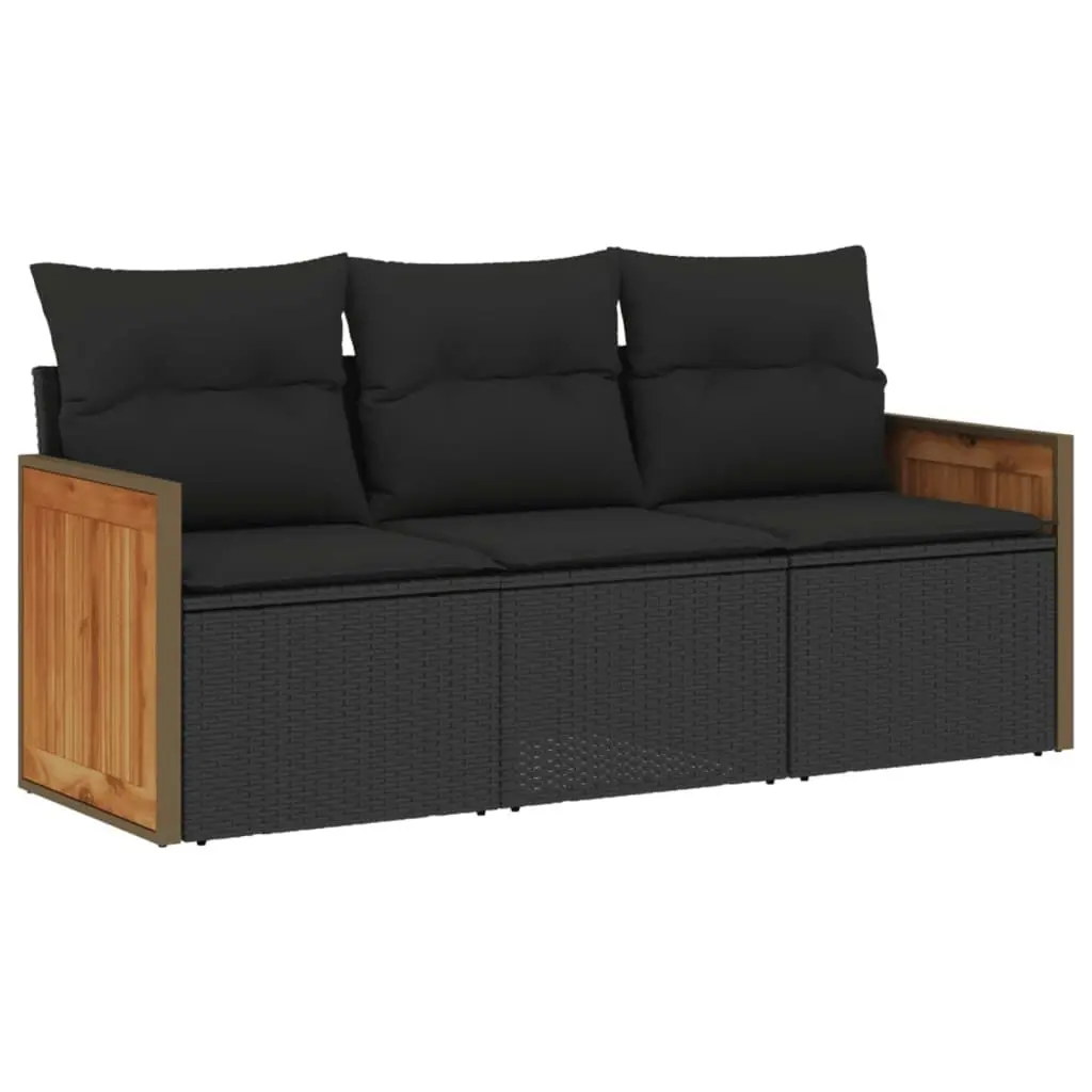 3 Piece Garden Sofa Set with Cushions Black Poly Rattan 3227434