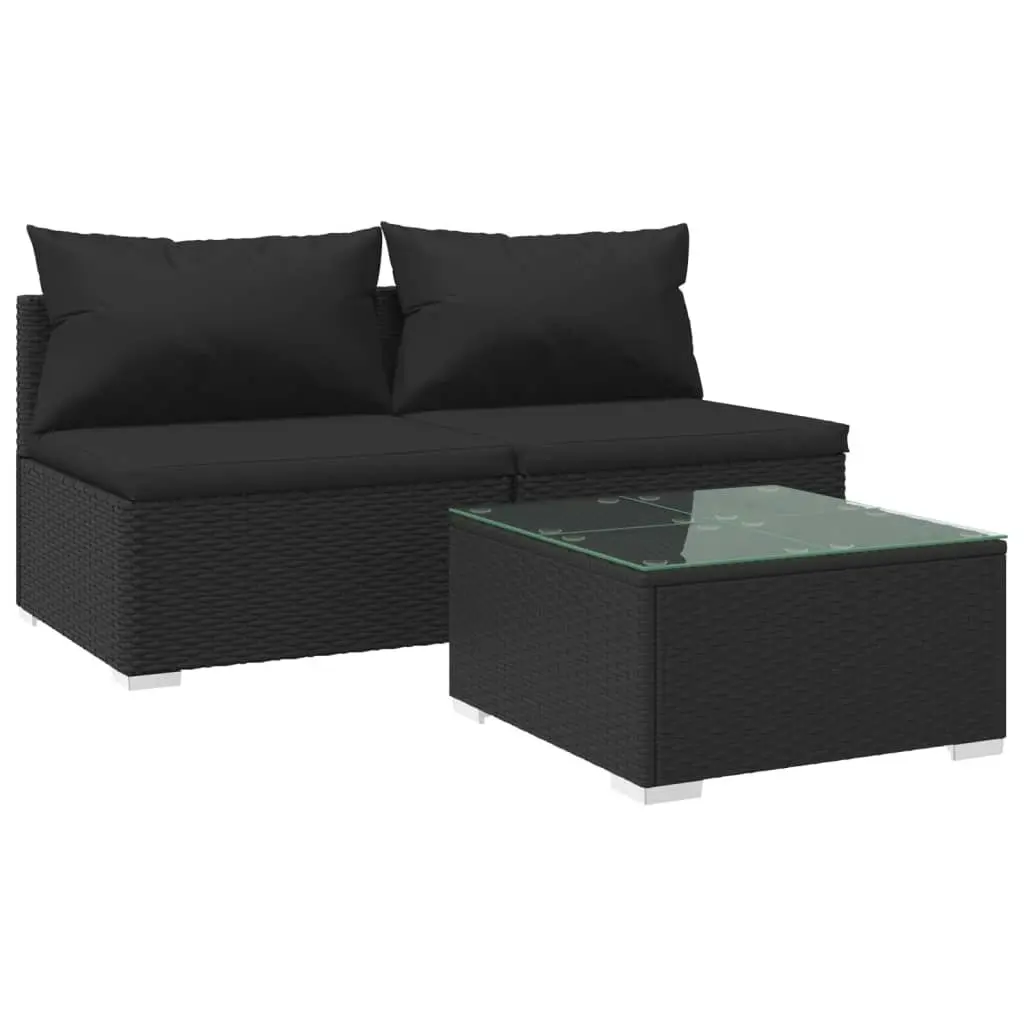 3 Piece Garden Lounge Set with Cushions Poly Rattan Black 3101400