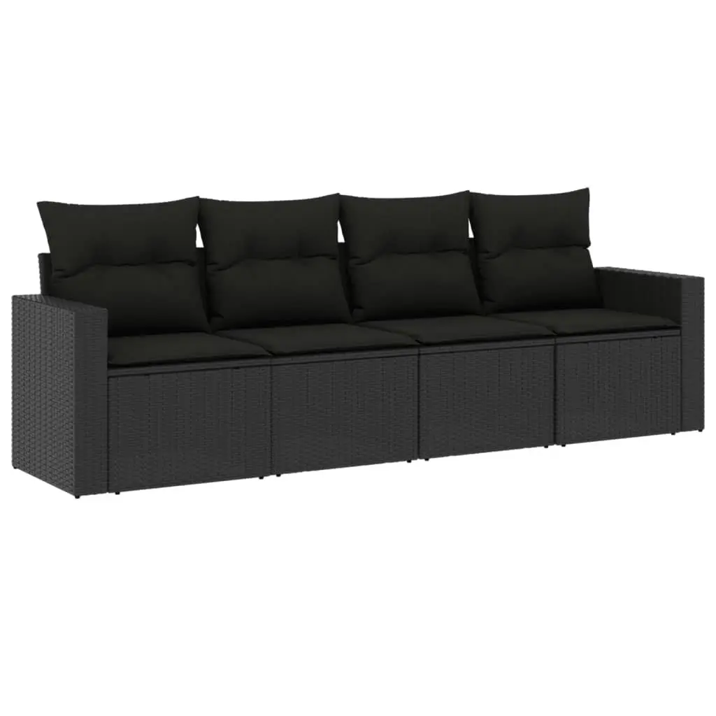 4 Piece Garden Sofa Set with Cushions Black Poly Rattan 3218665