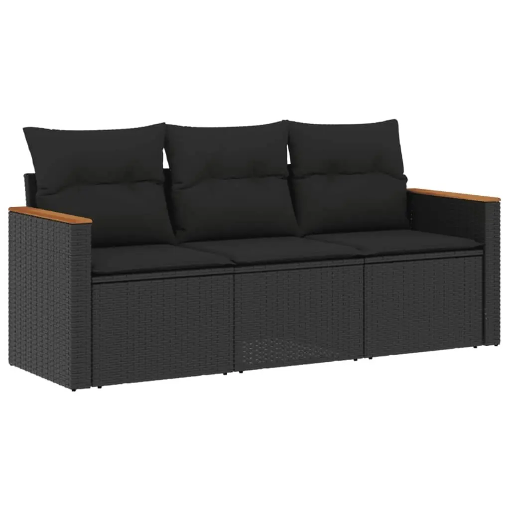 3 Piece Garden Sofa Set with Cushions Black Poly Rattan 3225754