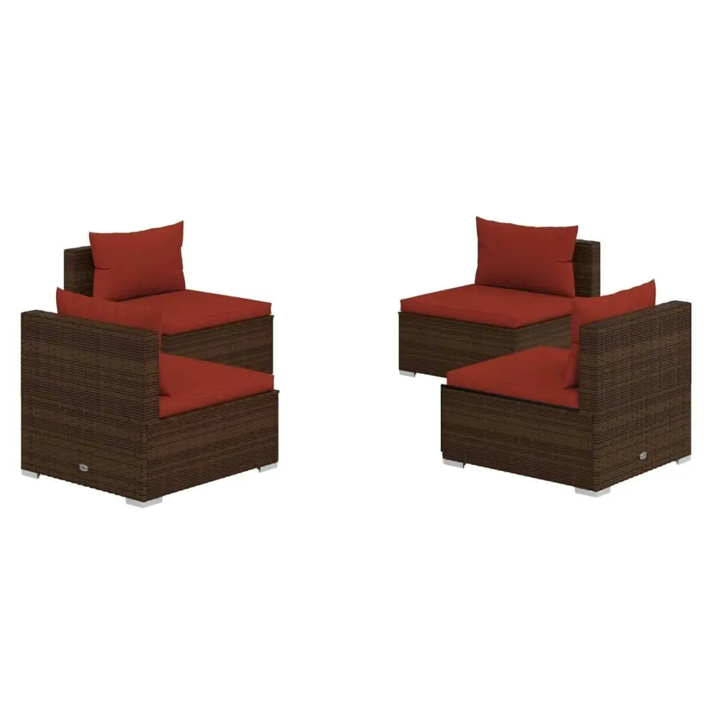 4 Piece Garden Lounge Set with Cushions Poly Rattan Brown 3101531