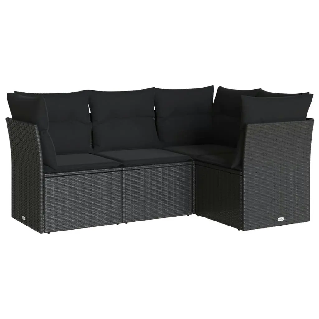 4 Piece Garden Sofa Set with Cushions Black Poly Rattan 3217575