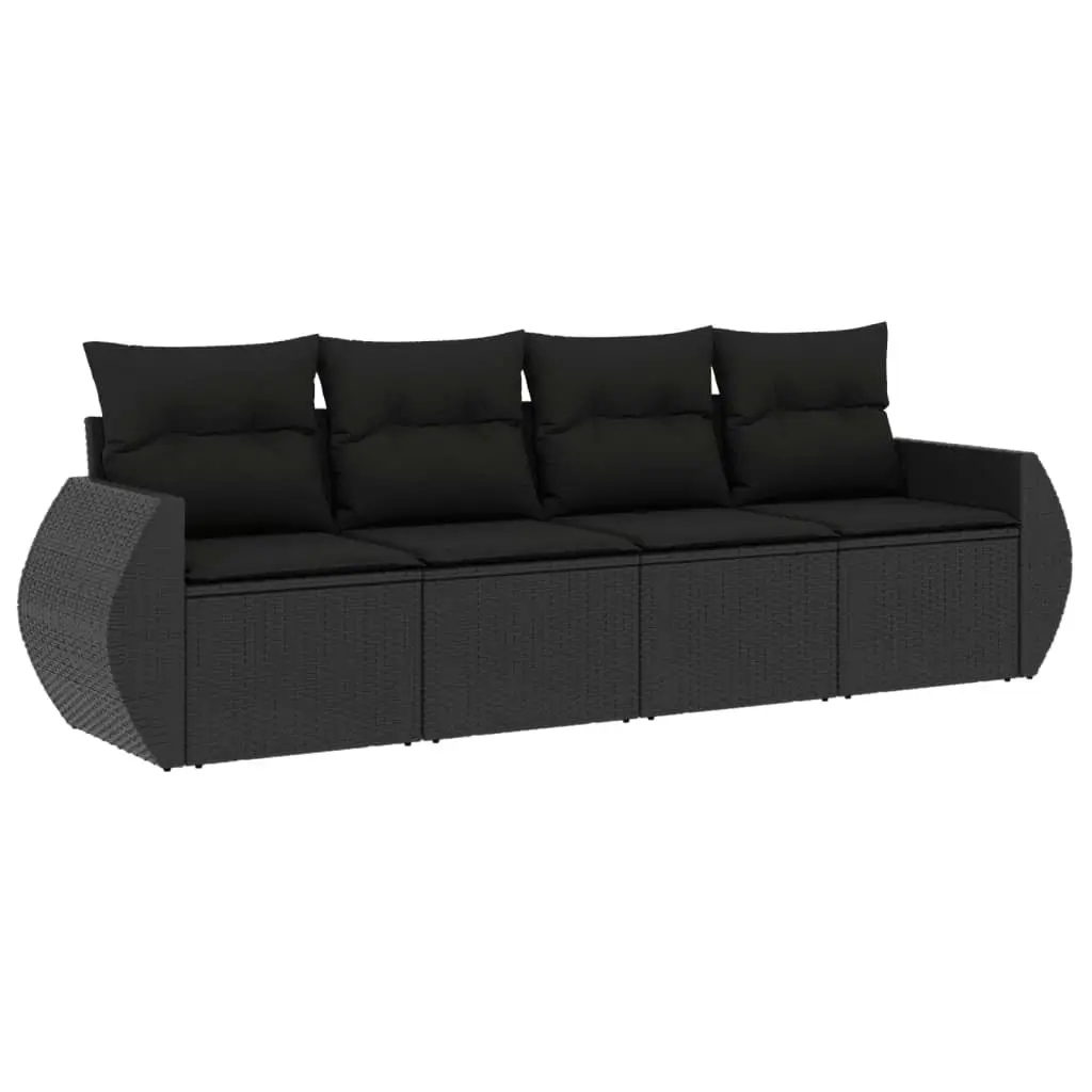 4 Piece Garden Sofa Set with Cushions Black Poly Rattan 3221074