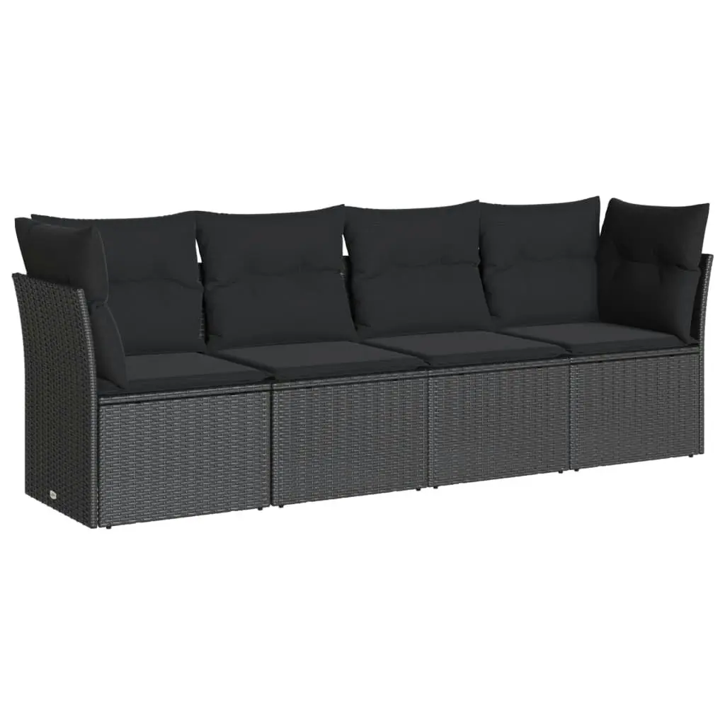 4 Piece Garden Sofa Set with Cushions Black Poly Rattan 3217225