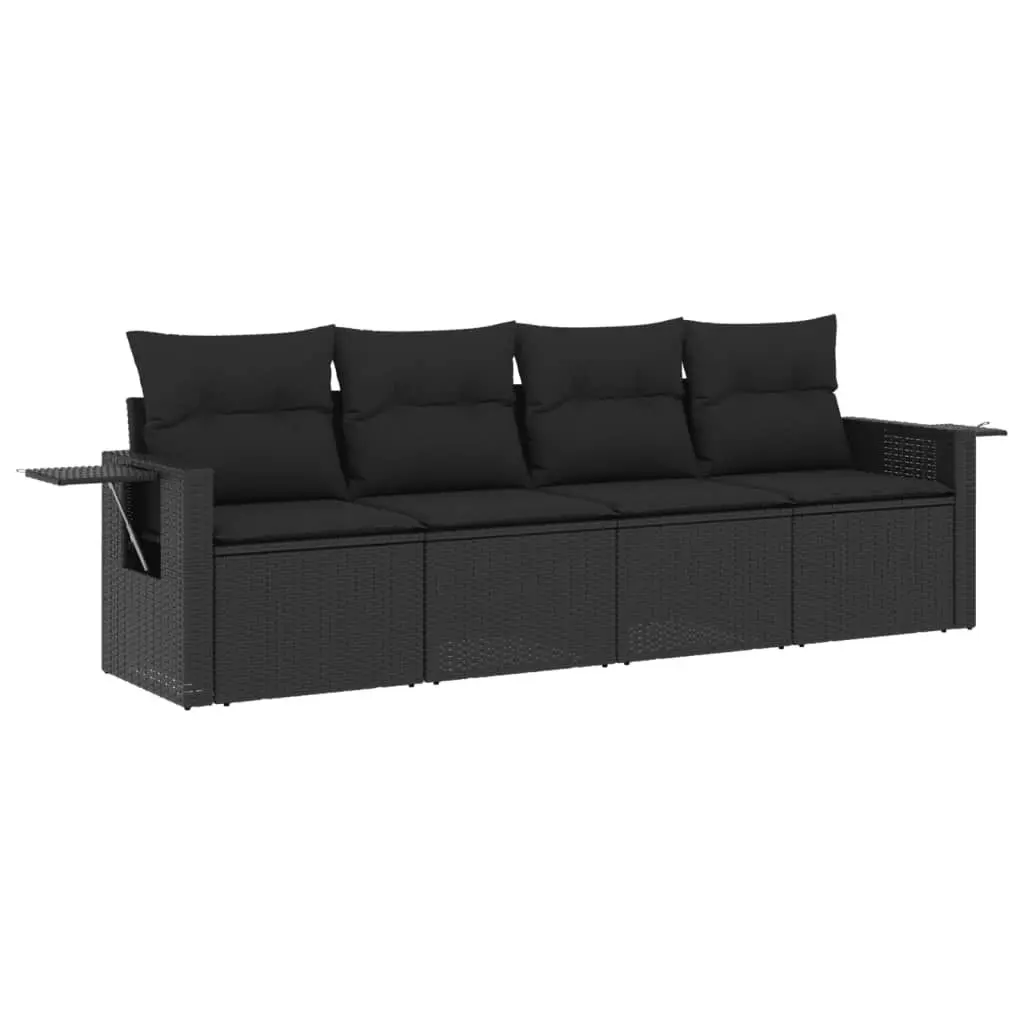 4 Piece Garden Sofa Set with Cushions Black Poly Rattan 3252212