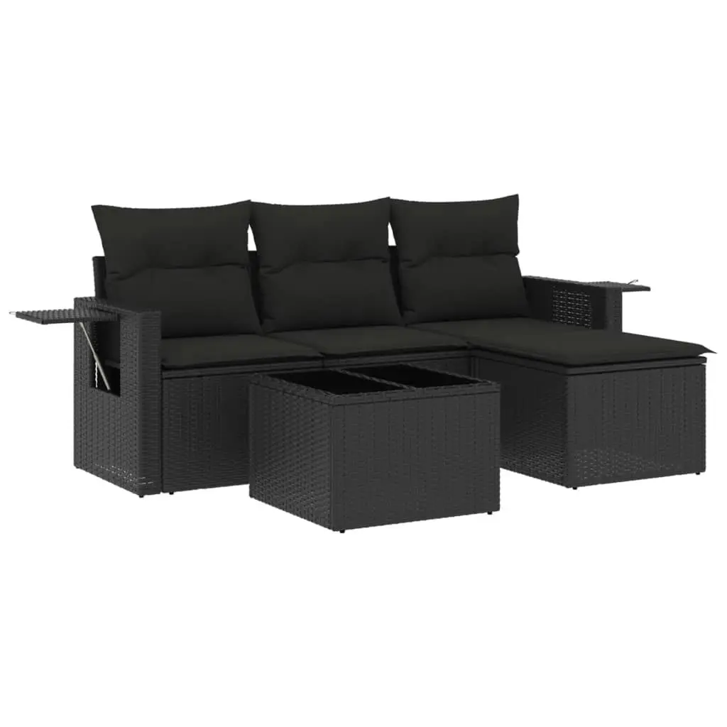 4 Piece Garden Sofa Set with Cushions Black Poly Rattan 3252402