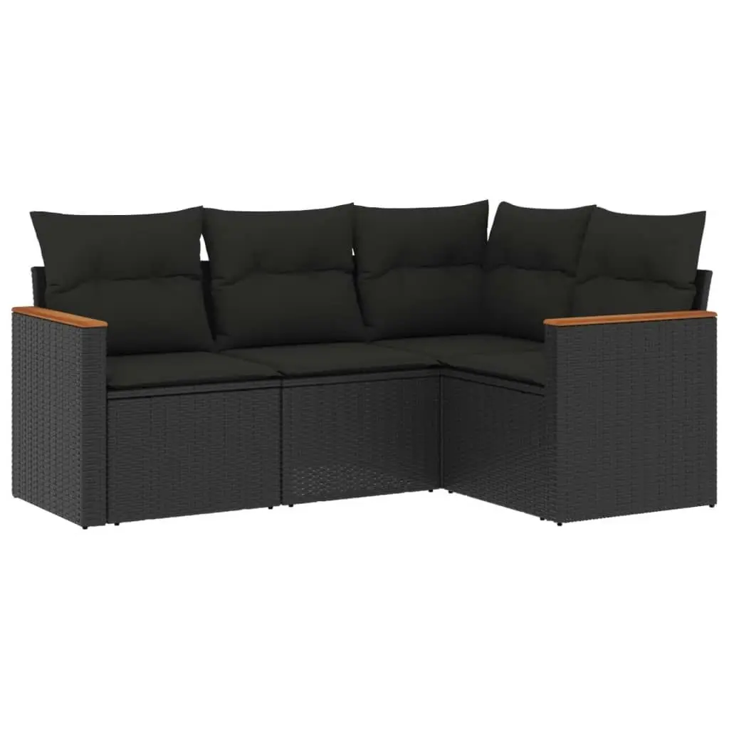 4 Piece Garden Sofa Set with Cushions Black Poly Rattan 3258331