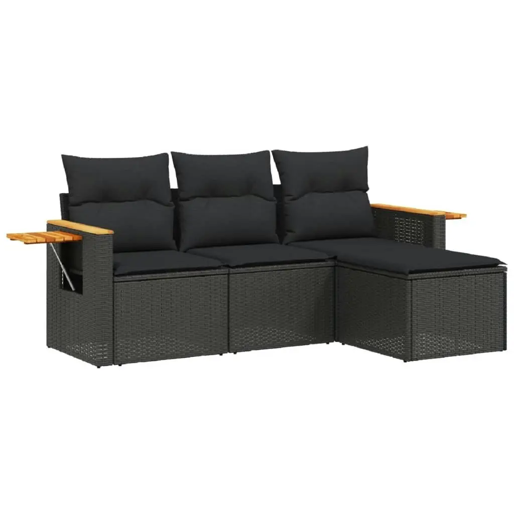 4 Piece Garden Sofa Set with Cushions Black Poly Rattan 3259143