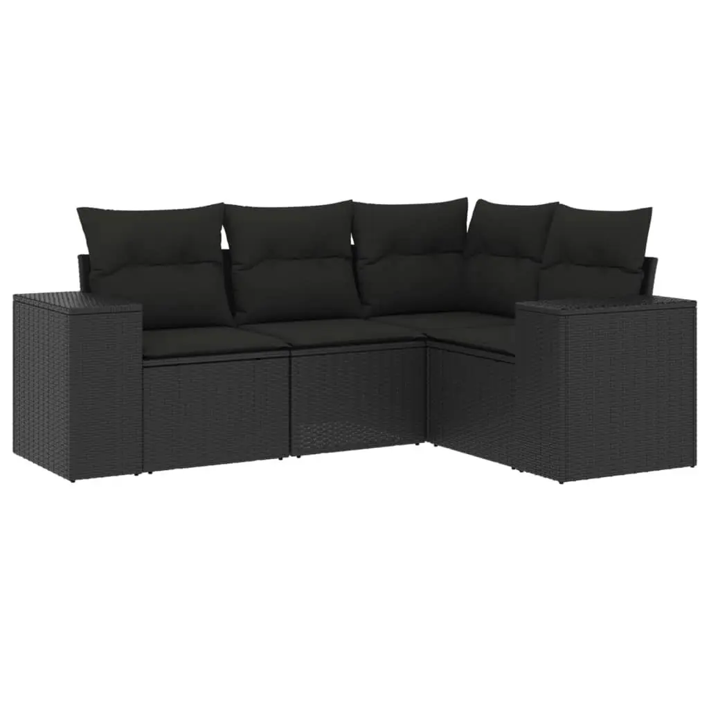 4 Piece Garden Sofa Set with Cushions Black Poly Rattan 3254842