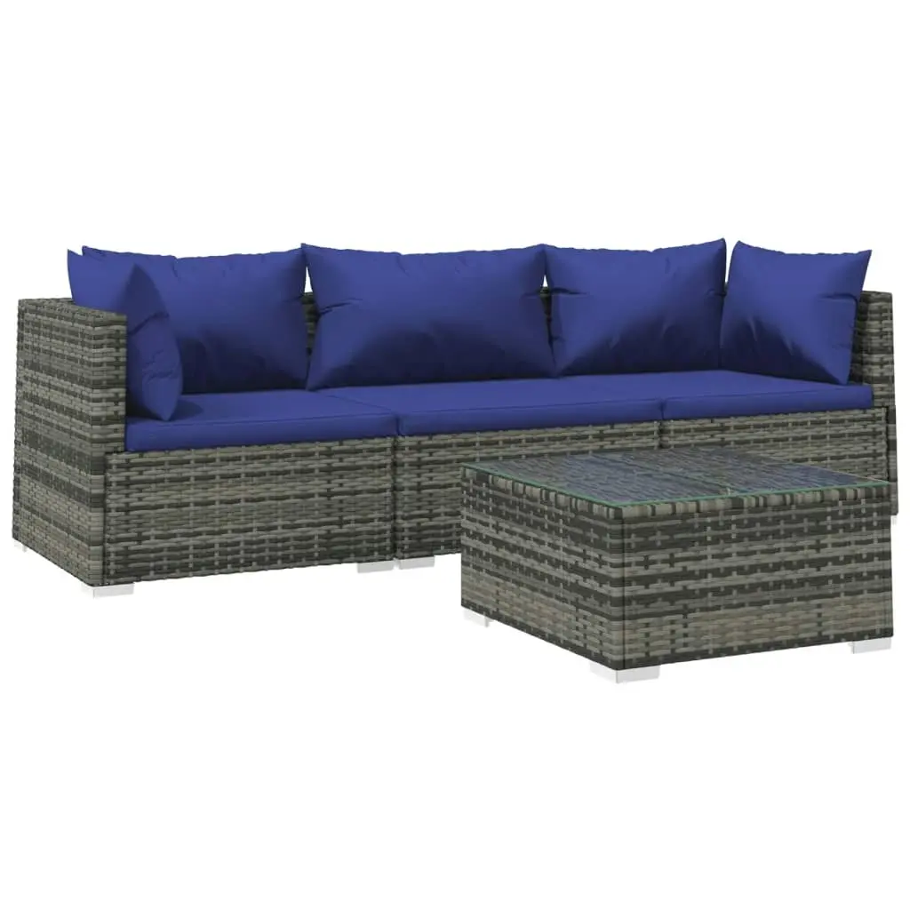 4 Piece Garden Lounge Set with Cushions Poly Rattan Grey 3101422