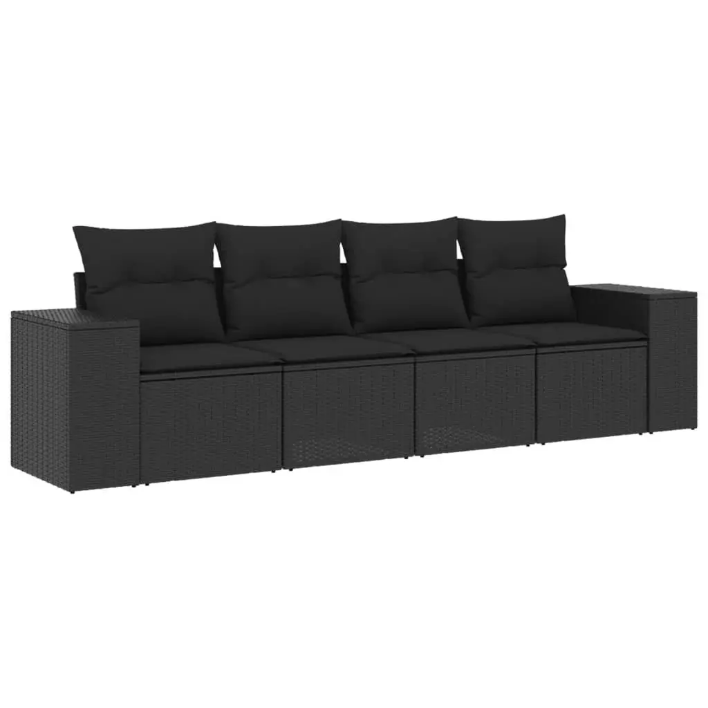 4 Piece Garden Sofa Set with Cushions Black Poly Rattan 3254612