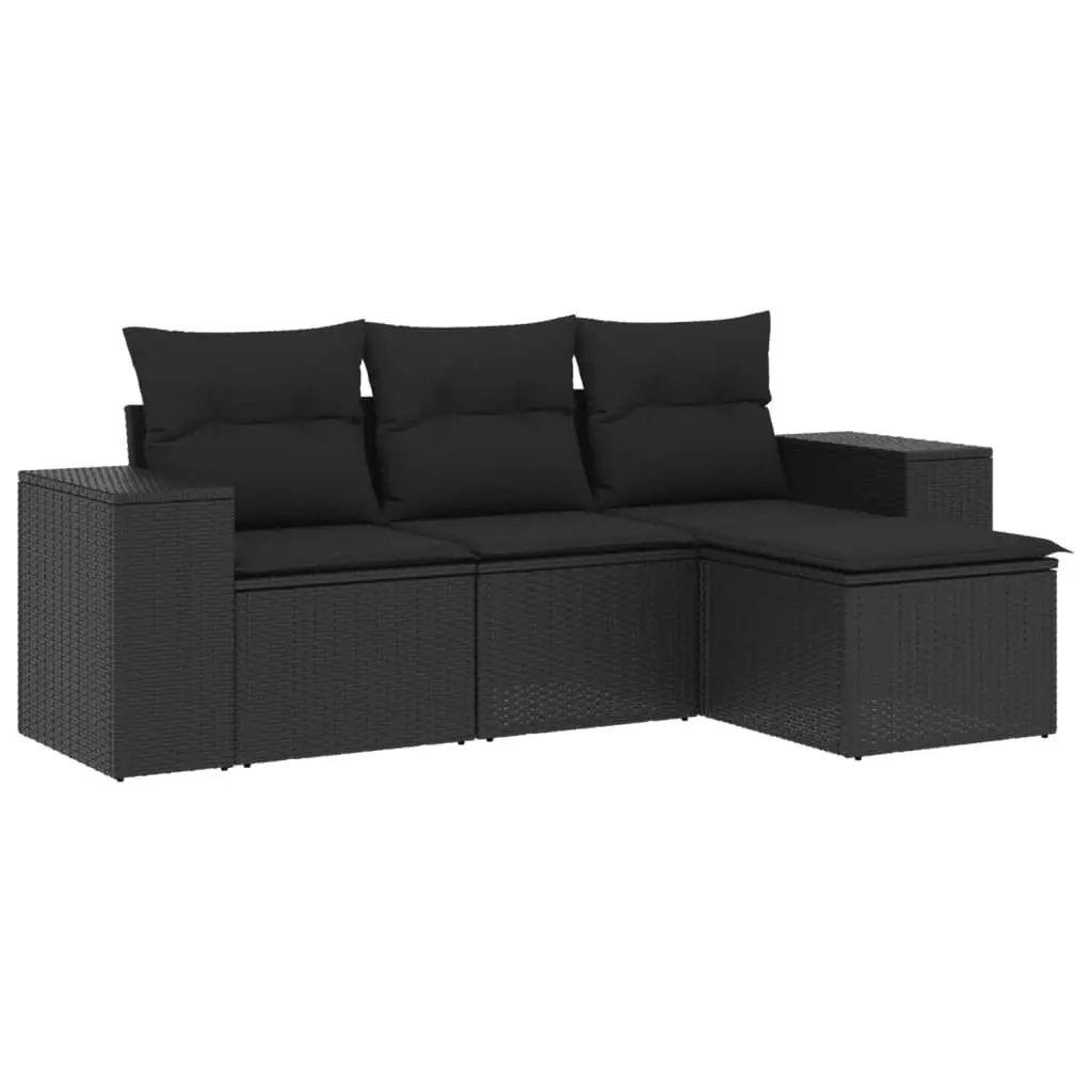 4 Piece Garden Sofa Set with Cushions Black Poly Rattan 3254802