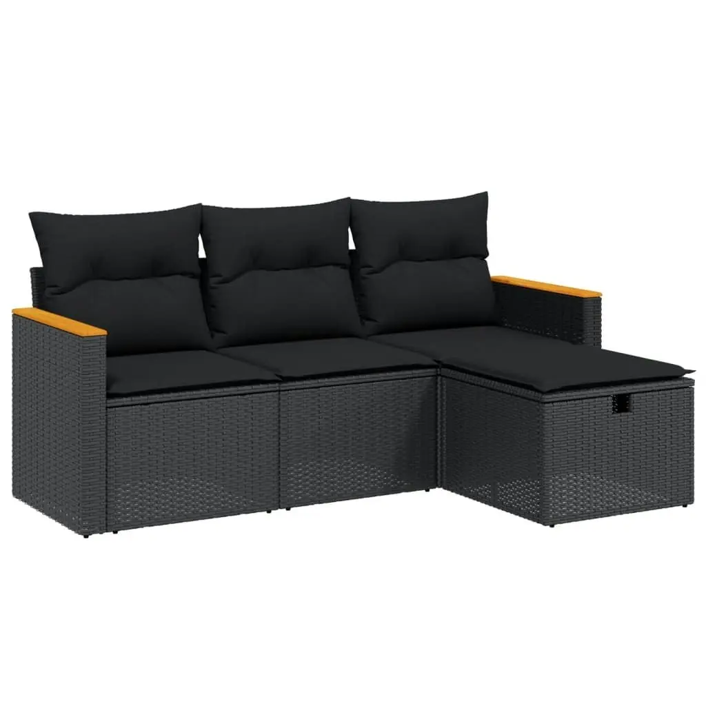 4 Piece Garden Sofa Set with Cushions Black Poly Rattan 3265269