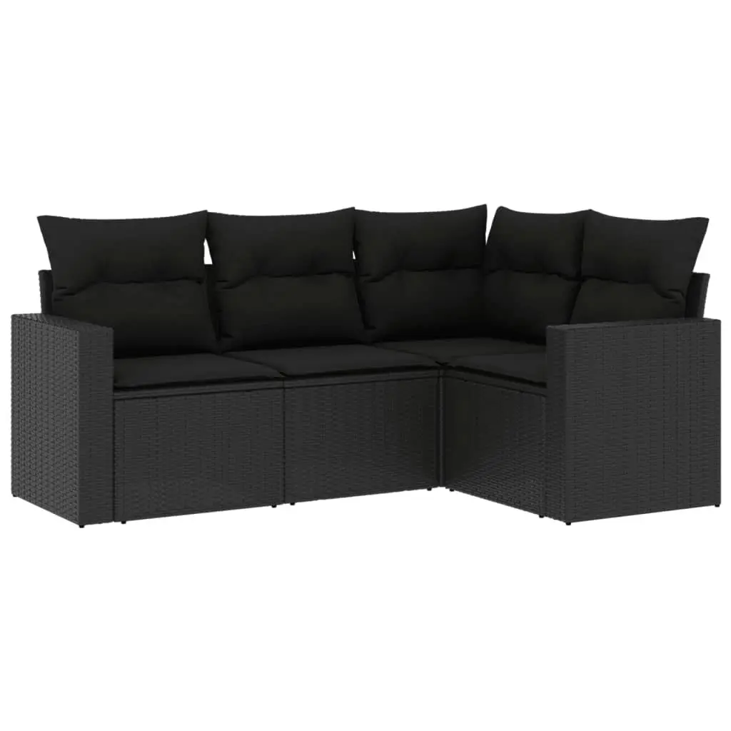 4 Piece Garden Sofa Set with Cushions Black Poly Rattan 3218895