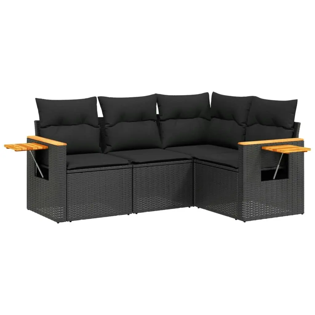 4 Piece Garden Sofa Set with Cushions Black Poly Rattan 3226769