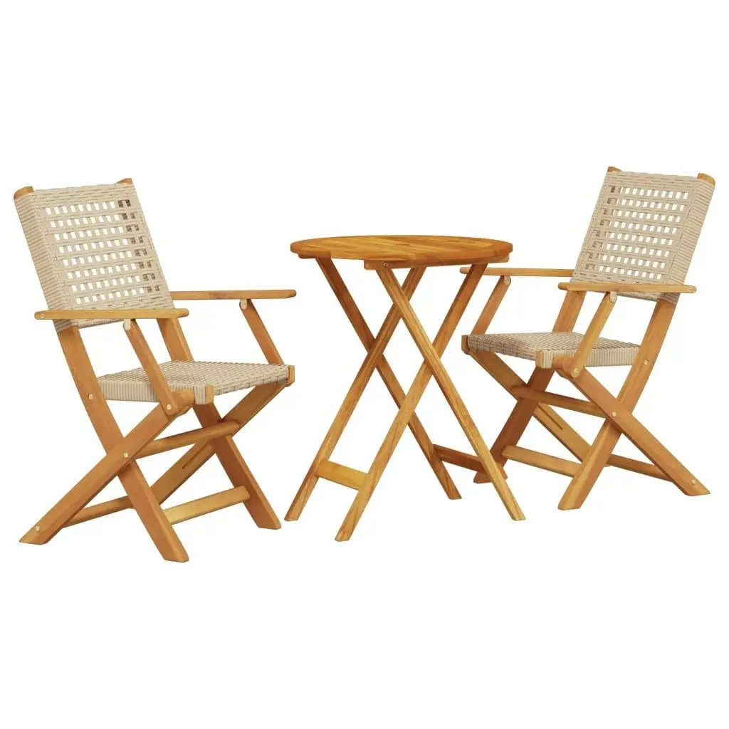 3 Piece Bistro Set Beige Poly Rattan and Solid Wood 3281792