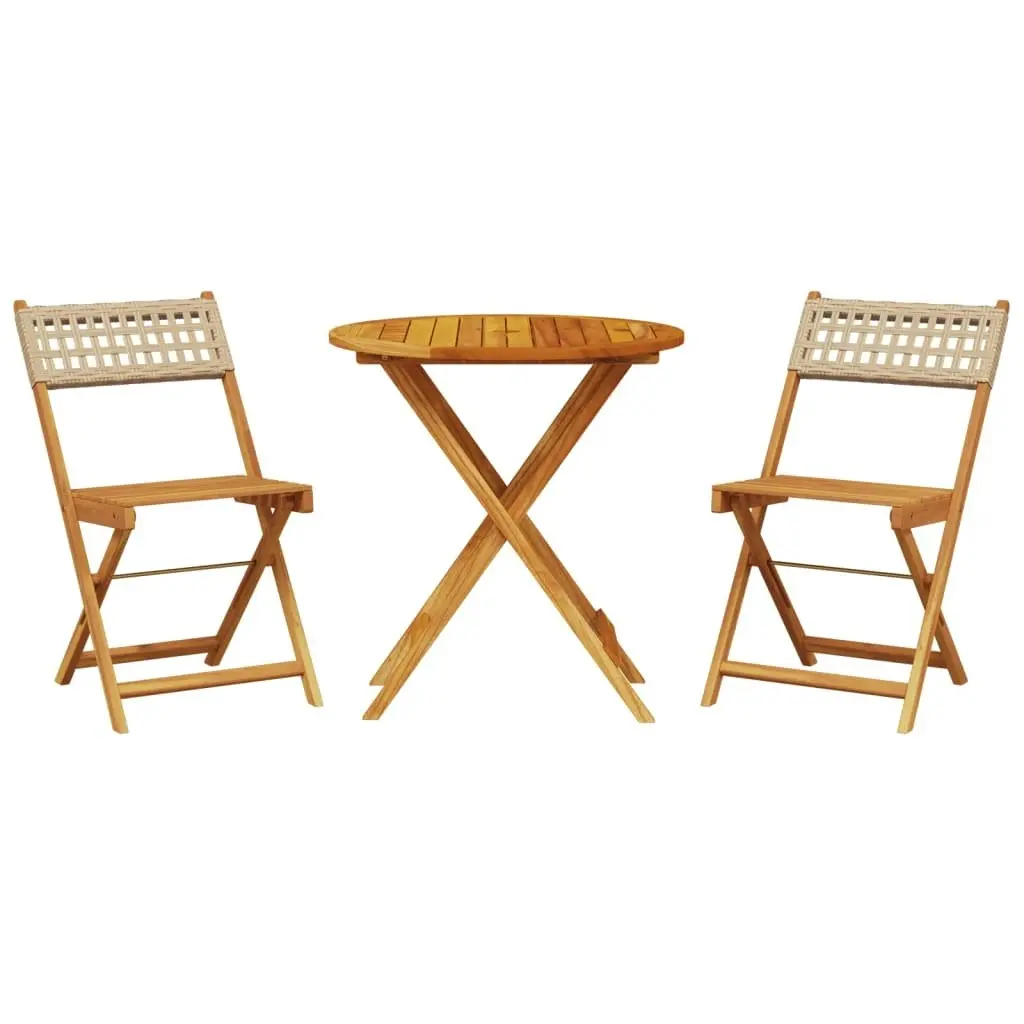 3 Piece Bistro Set Beige Poly Rattan and Solid Wood 3281840