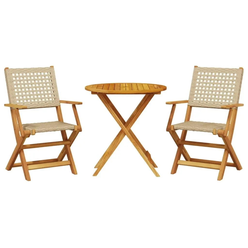 3 Piece Bistro Set Beige Poly Rattan and Solid Wood 3281852