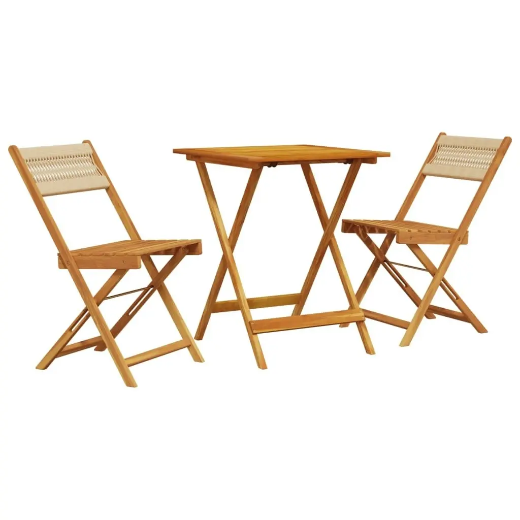 3 Piece Bistro Set Beige Polypropylene and Solid Wood 3281759