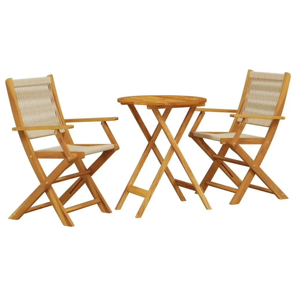 3 Piece Bistro Set Beige Polypropylene and Solid Wood 3281795