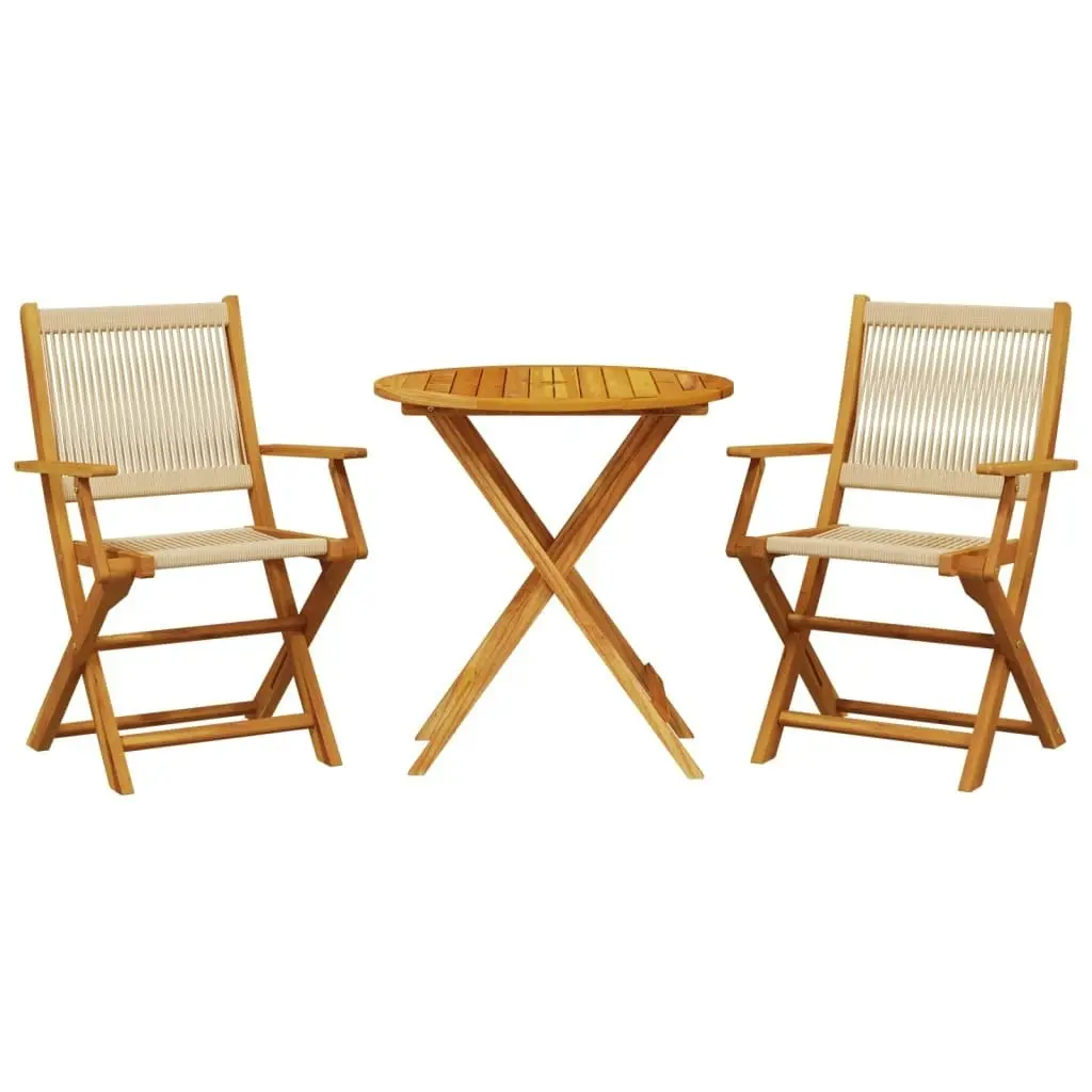 3 Piece Bistro Set Beige Polypropylene and Solid Wood 3281855