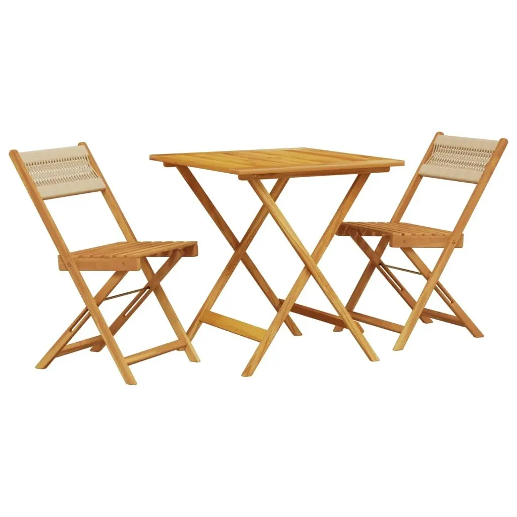 3 Piece Bistro Set Beige Polypropylene and Solid Wood 3281867