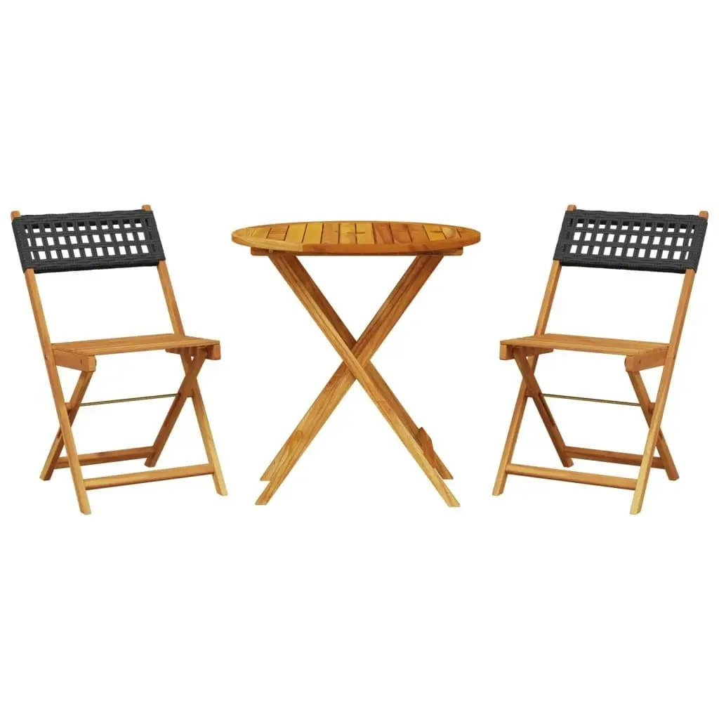 3 Piece Bistro Set Black Poly Rattan and Solid Wood 3281838